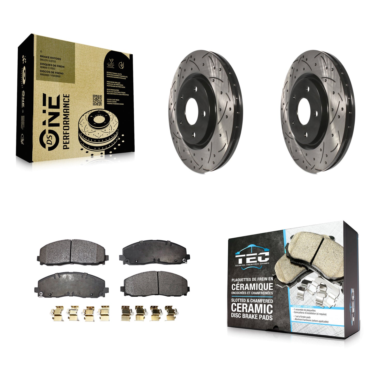[Avant] Kit de disque (percé rainuré revêtu) et plaquette (céramique) de frein pour Dodge Grand Caravan Chrysler Journey Town & Country Pacifica Ram C/V Volkswagen Routan Voyager KDT-100054