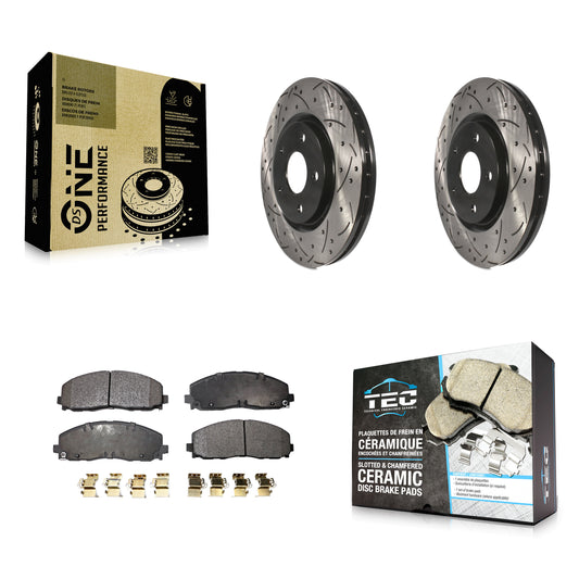 [Avant] Kit de disque (percé rainuré revêtu) et plaquette (céramique) de frein pour Dodge Grand Caravan Chrysler Journey Town & Country Pacifica Ram C/V Volkswagen Routan Voyager KDT-100054