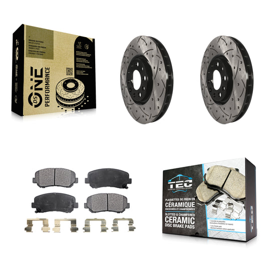 [Avant] Kit de disque (percé rainuré revêtu) et plaquette (céramique) de frein pour Dodge Dart Chrysler 200 KDT-100055