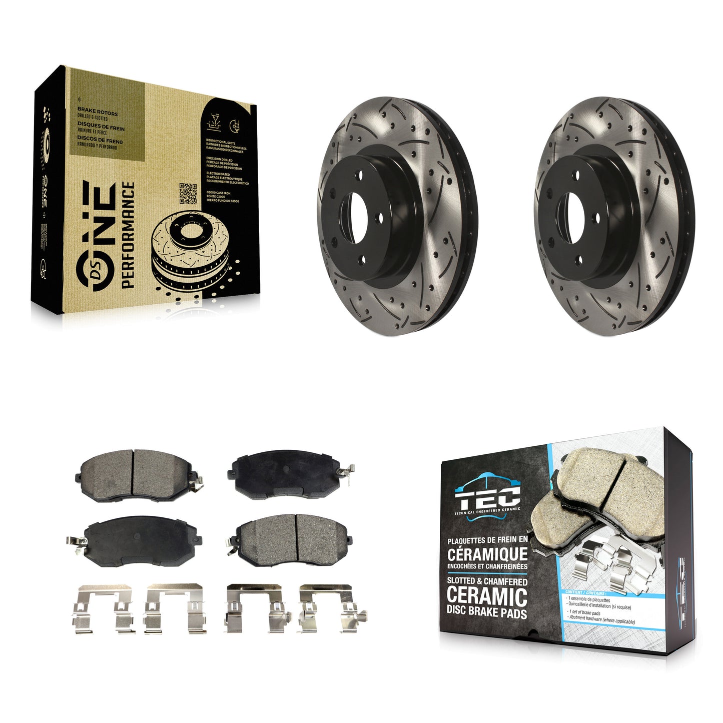 [Avant] Kit de disque (percé rainuré revêtu) et plaquette (céramique) de frein pour Subaru Impreza Scion FR-S BRZ KDT-100058