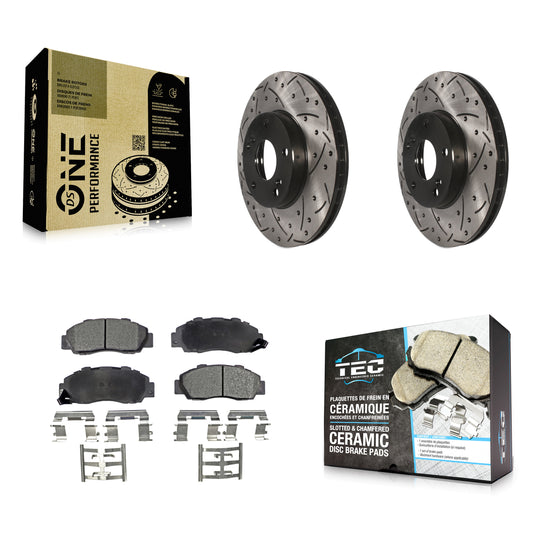 [Avant] Kit de disque (percé rainuré revêtu) et plaquette (céramique) de frein pour 1998-2002 Honda Accord 3.0L KDT-100063