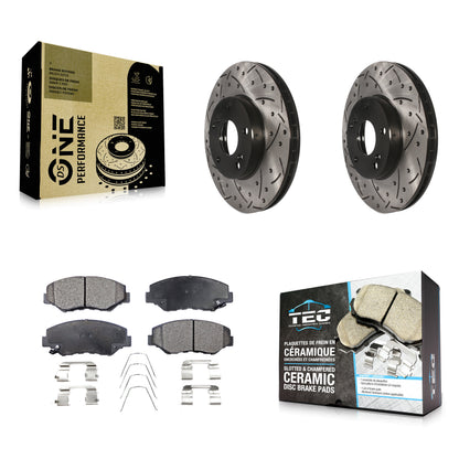 [Avant] Kit de disque (percé rainuré revêtu) et plaquette (céramique) de frein pour Honda Accord Civic Element Fit Acura ILX CR-Z KDT-100065