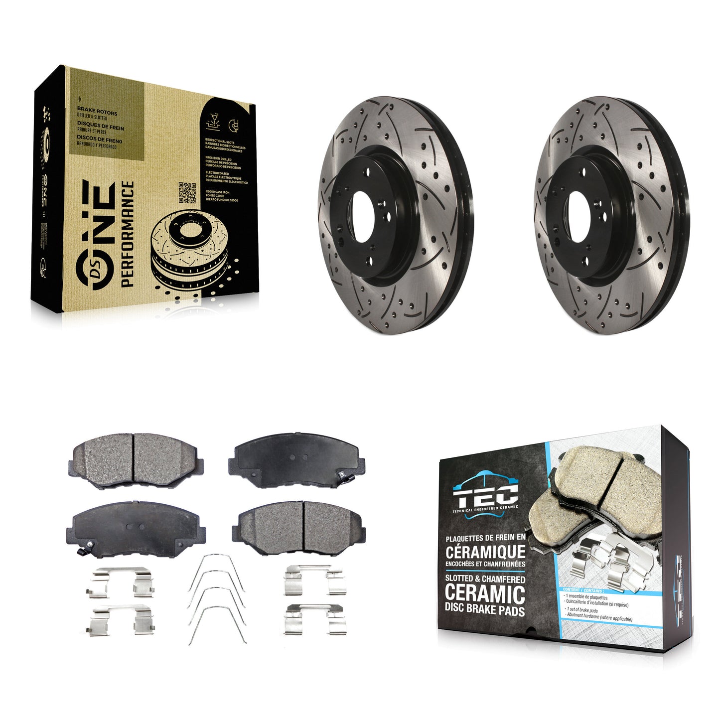 [Avant] Kit de disque (percé rainuré revêtu) et plaquette (céramique) de frein pour Honda Civic CR-V Acura ILX KDT-100071