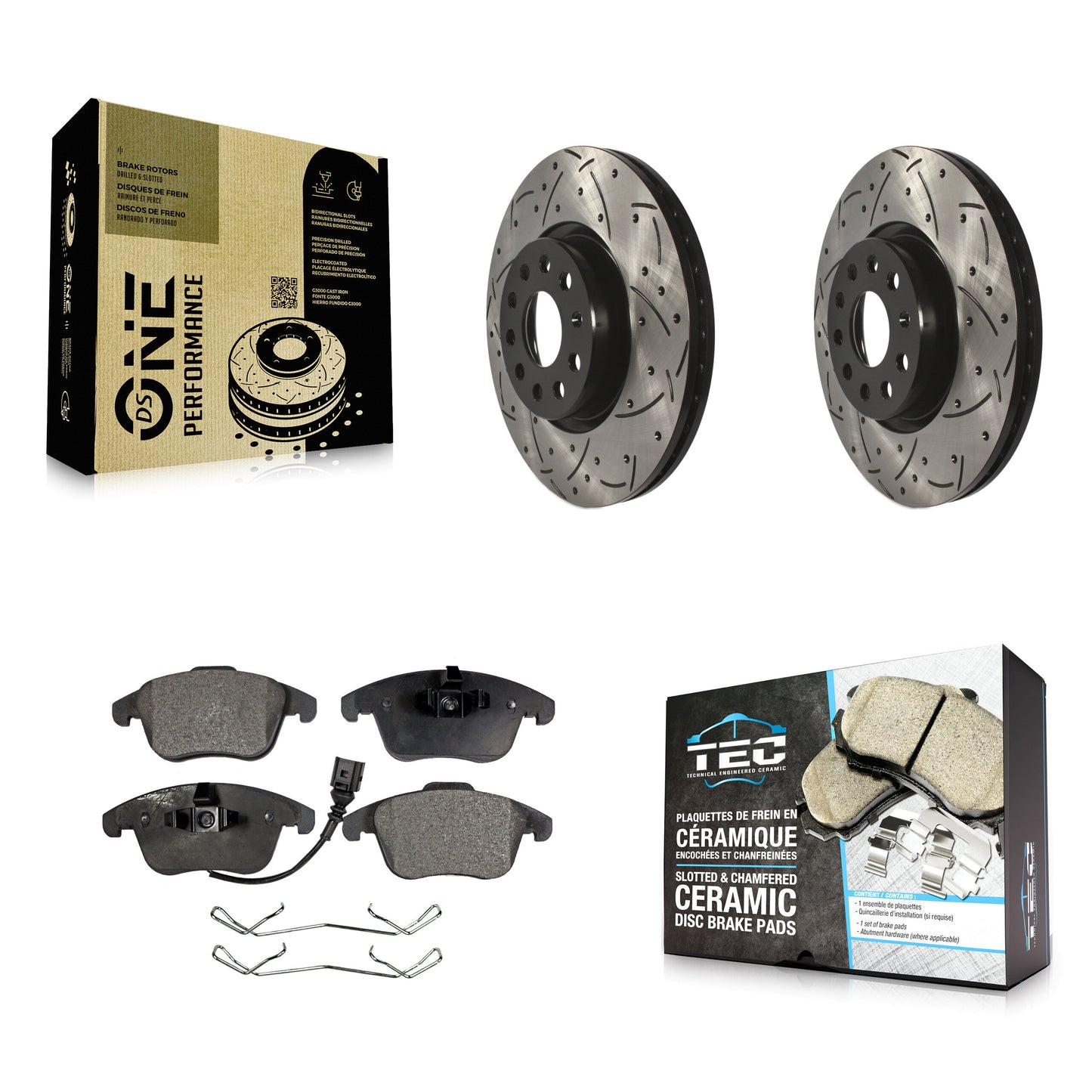 [Avant] Kit de disque (percé rainuré revêtu) et plaquette (céramique) de frein pour Volkswagen Passat Tiguan Audi Q3 Quattro Limited KDT-100081