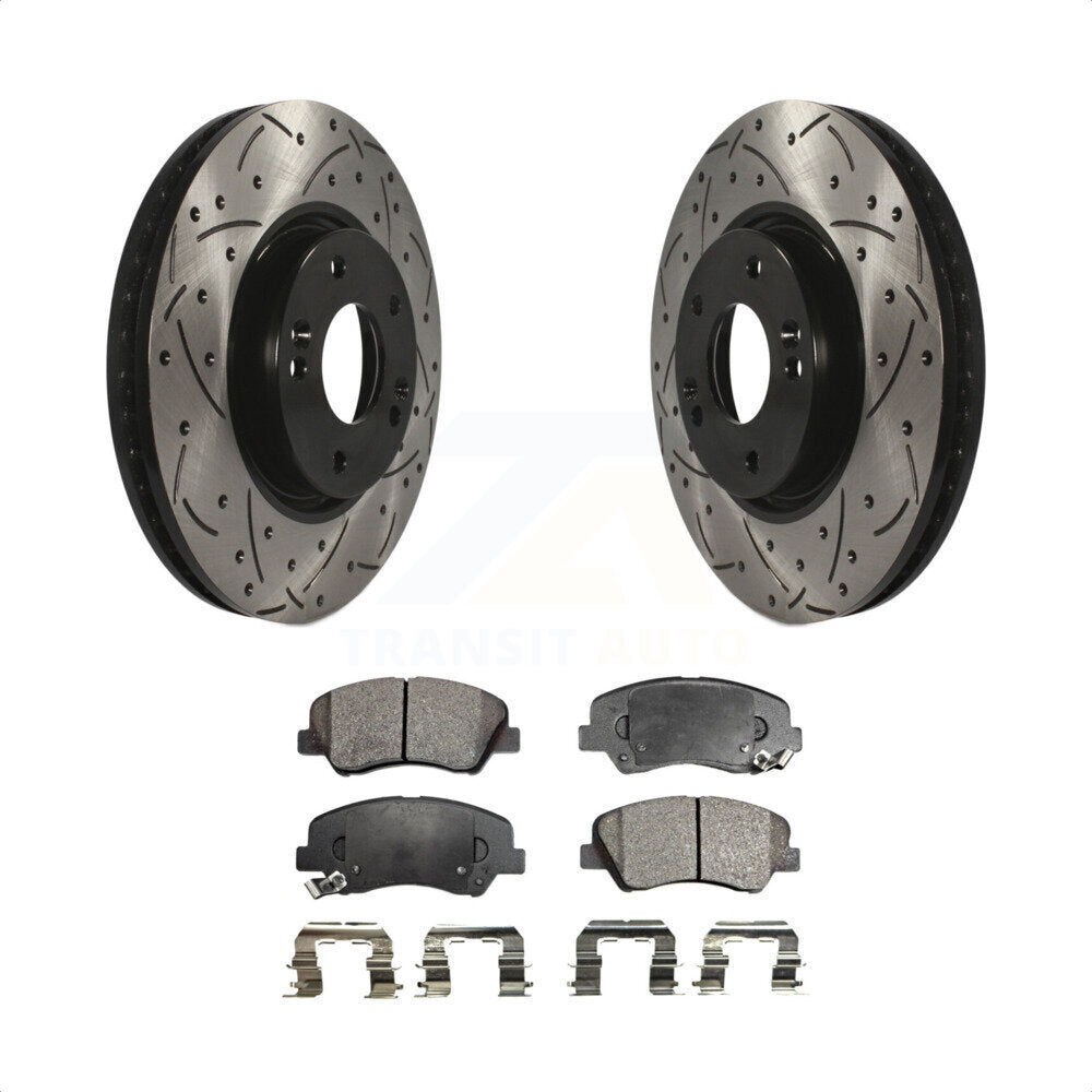 [Avant] Kit de disque (percé rainuré revêtu) et plaquette (céramique) de frein pour 2015 Hyundai Veloster Tech RE FLEX SE KDT-100091 par Transit Auto