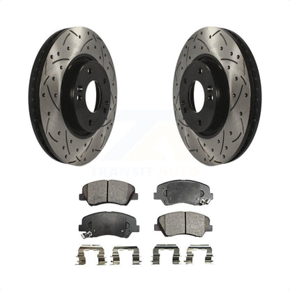 [Avant] Kit de disque (percé rainuré revêtu) et plaquette (céramique) de frein pour 2015 Hyundai Veloster Tech RE FLEX SE KDT-100091 par Transit Auto