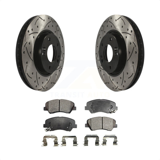 [Avant] Kit de disque (percé rainuré revêtu) et plaquette (céramique) de frein pour 2015 Hyundai Veloster Tech RE FLEX SE KDT-100091 par Transit Auto