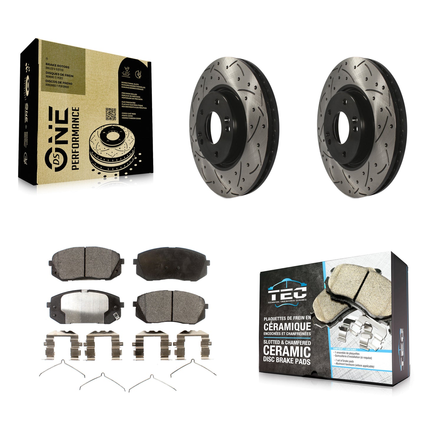 [Avant] Kit de disque (percé rainuré revêtu) et plaquette (céramique) de frein pour 2016 Hyundai Sonata FULL HYBRID EV-GAS (FHEV) engine KDT-100093