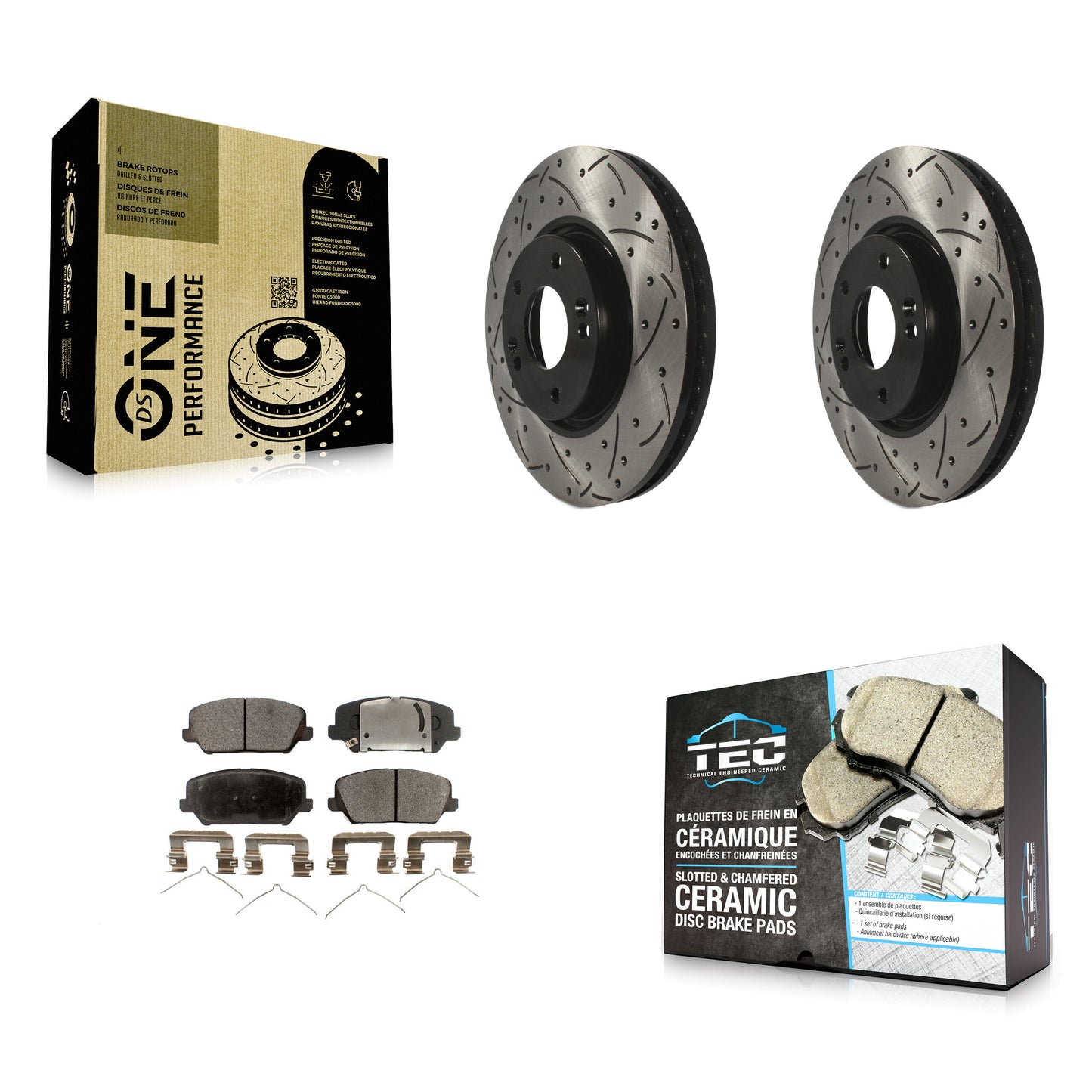 [Avant] Kit de disque (percé rainuré revêtu) et plaquette (céramique) de frein pour Kia Forte Hyundai Veloster Forte5 KDT-100094