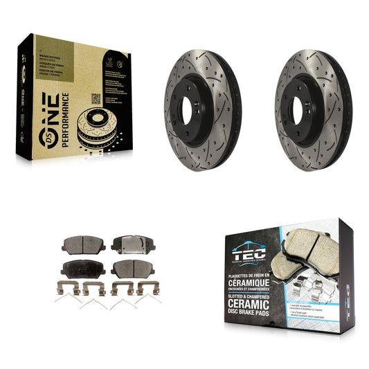 [Avant] Kit de disque (percé rainuré revêtu) et plaquette (céramique) de frein pour Kia Forte Hyundai Veloster Forte5 KDT-100094