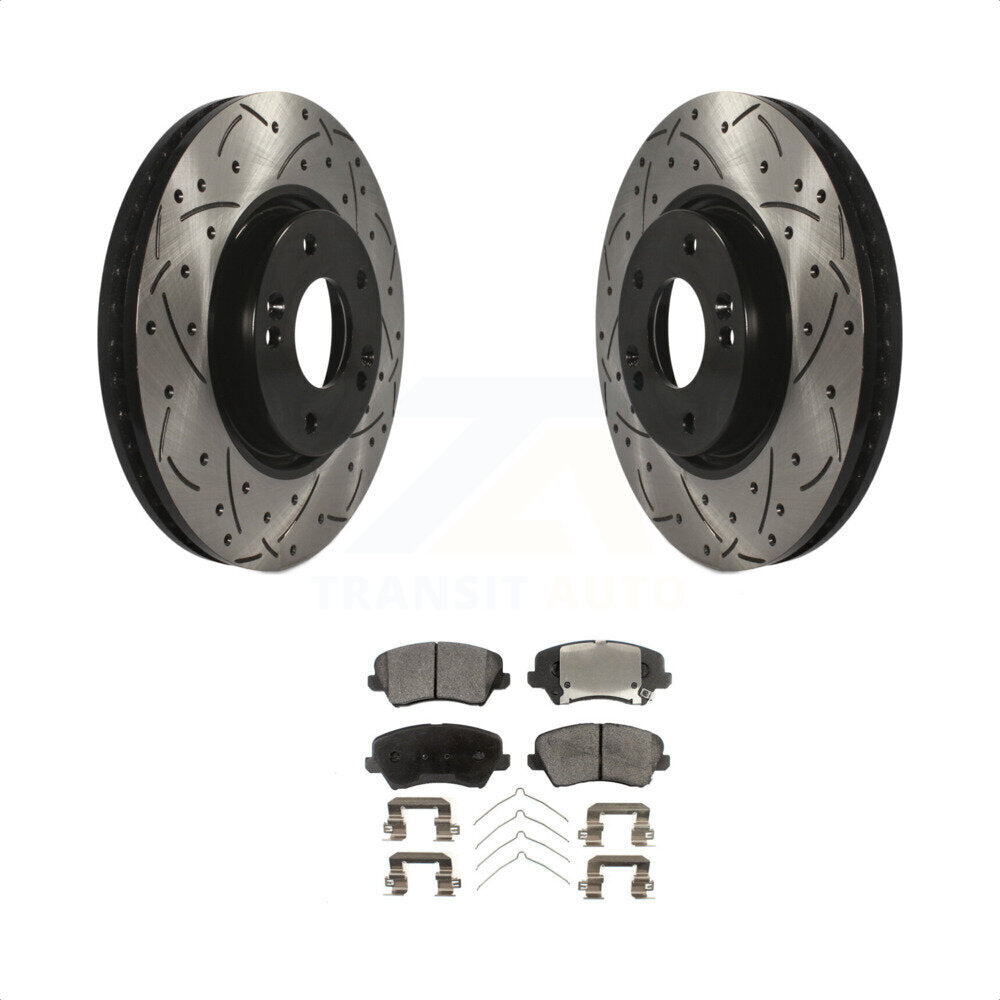 [Avant] Kit de disque (percé rainuré revêtu) et plaquette (céramique) de frein pour Hyundai Veloster Kia Forte Koup KDT-100095 par Transit Auto