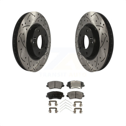 [Avant] Kit de disque (percé rainuré revêtu) et plaquette (céramique) de frein pour Hyundai Veloster Kia Forte Koup KDT-100095 par Transit Auto