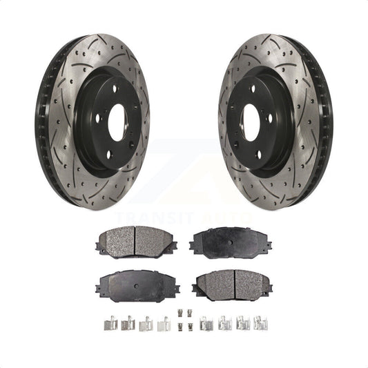 [Avant] Kit de disque (percé rainuré revêtu) et plaquette (céramique) de frein pour Toyota RAV4 Scion tC Matrix Pontiac Vibe Corolla iM Mirai KDT-100098 par Transit Auto
