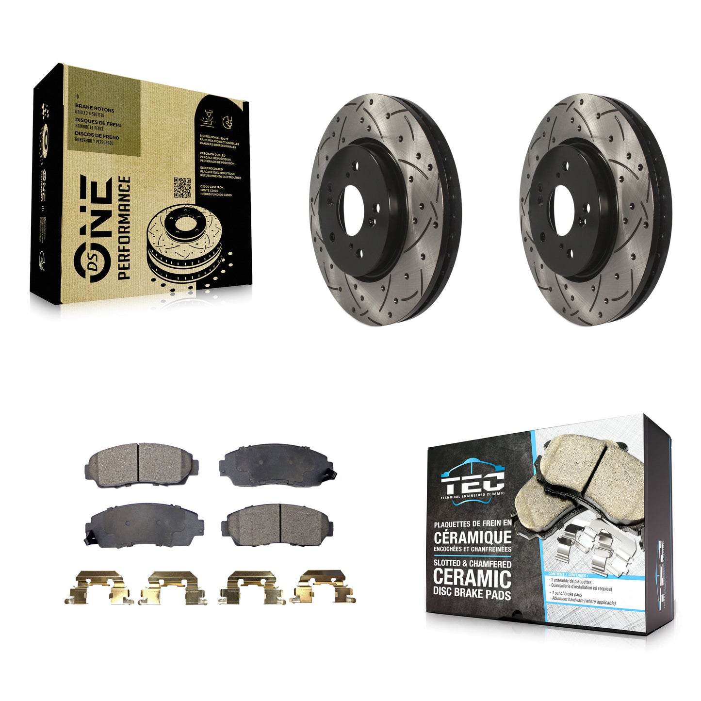 [Avant] Kit de disque (percé rainuré revêtu) et plaquette (céramique) de frein pour Honda CR-V Acura RDX Accord Crosstour KDT-100102