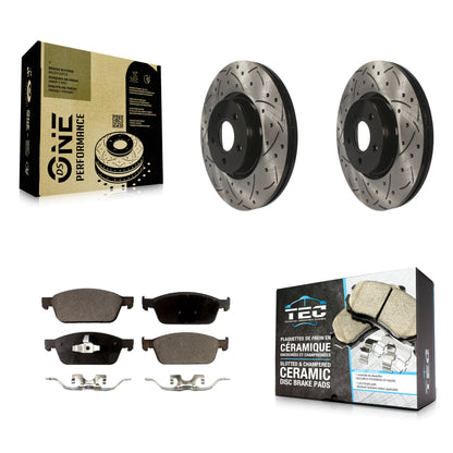 [Avant] Kit de disque (percé rainuré revêtu) et plaquette (céramique) de frein pour Ford Focus ST KDT-100108