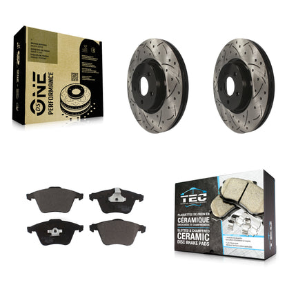 [Avant] Kit de disque (percé rainuré revêtu) et plaquette (céramique) de frein pour Volvo S40 C70 V50 KDT-100109