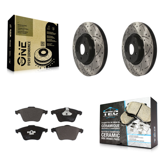 [Avant] Kit de disque (percé rainuré revêtu) et plaquette (céramique) de frein pour Volvo S40 C70 V50 KDT-100109