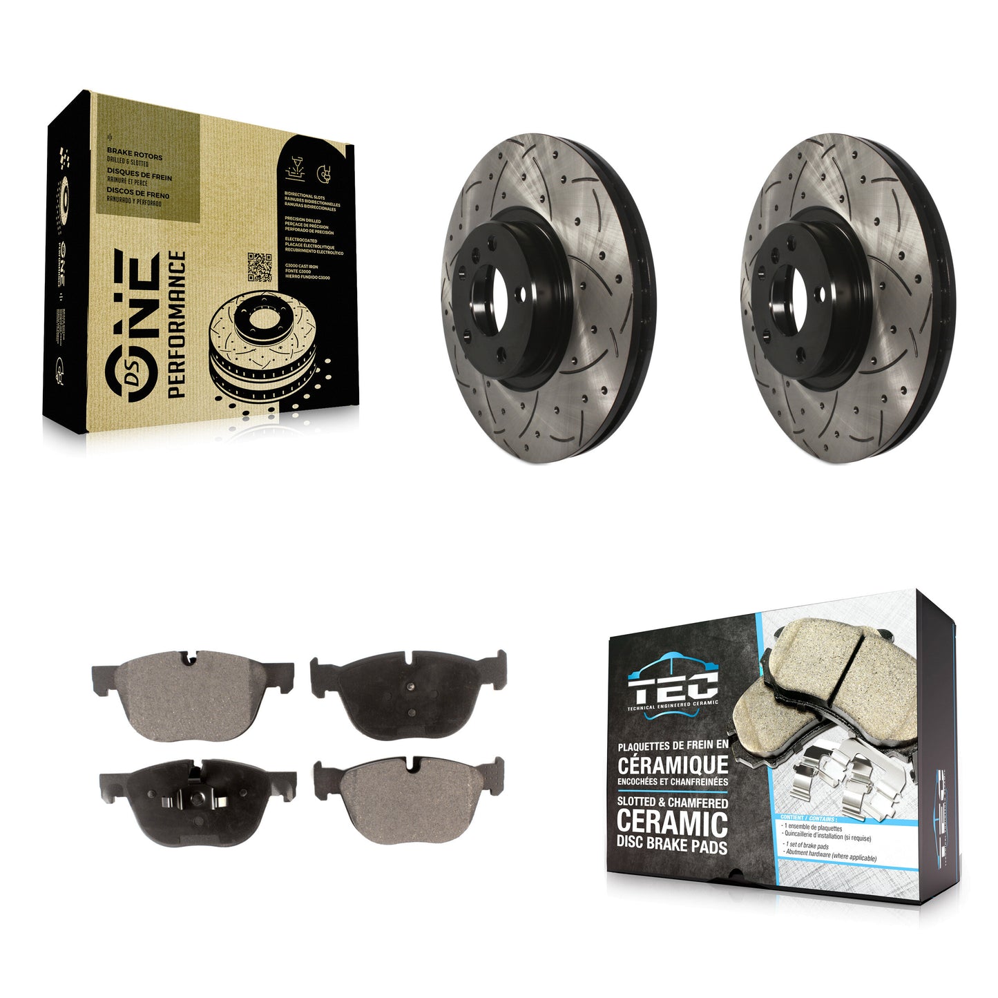 [Avant] Kit de disque (percé rainuré revêtu) et plaquette (céramique) de frein pour BMW X5 X6 KDT-100114