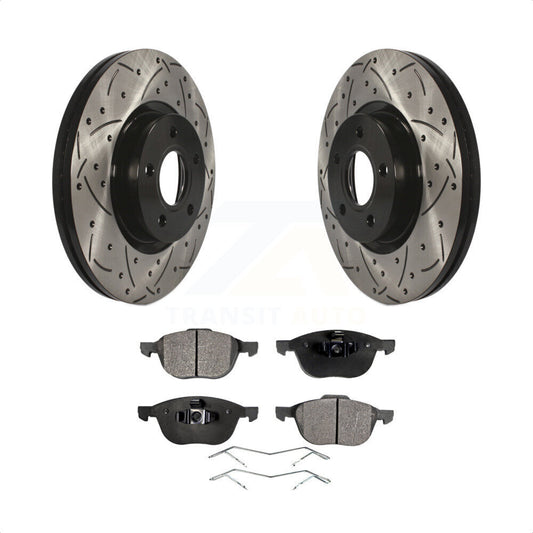 [Avant] Kit de disque (percé rainuré revêtu) et plaquette (céramique) de frein pour Ford Escape Volvo C-Max S40 C70 C30 V50 KDT-100115 par Transit Auto