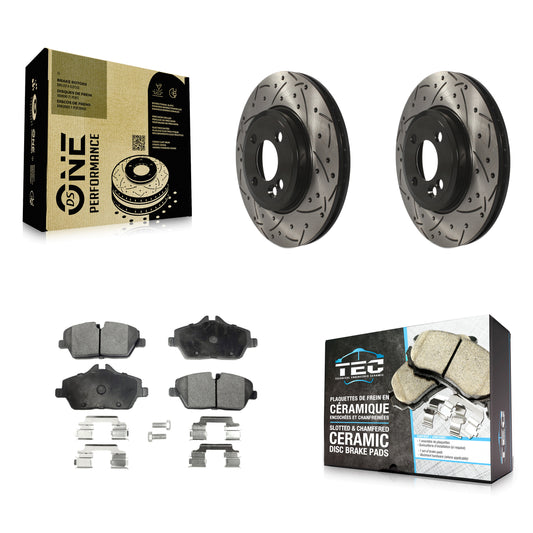 [Avant] Kit de disque (percé rainuré revêtu) et plaquette (céramique) de frein pour 2007-2015 Mini Cooper avec 280mm Diameter Rotor KDT-100117