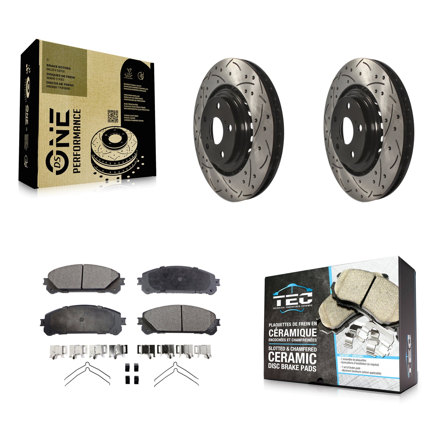 [Avant] Kit de disque (percé rainuré revêtu) et plaquette (céramique) de frein pour Toyota Highlander Sienna Lexus RX350 NX200t NX300 RX450h NX300h KDT-100119