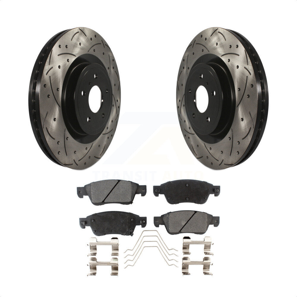 [Avant] Kit de disque (percé rainuré revêtu) et plaquette (céramique) de frein pour 2014 INFINITI Q60 Sport sans Package KDT-100127 par Transit Auto