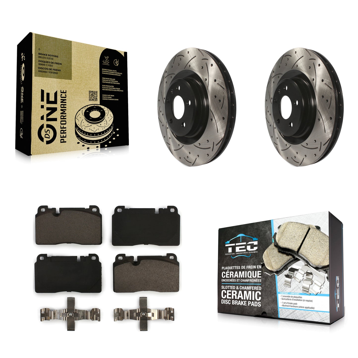 [Avant] Kit de disque (percé rainuré revêtu) et plaquette (céramique) de frein pour Audi Q5 KDT-100133