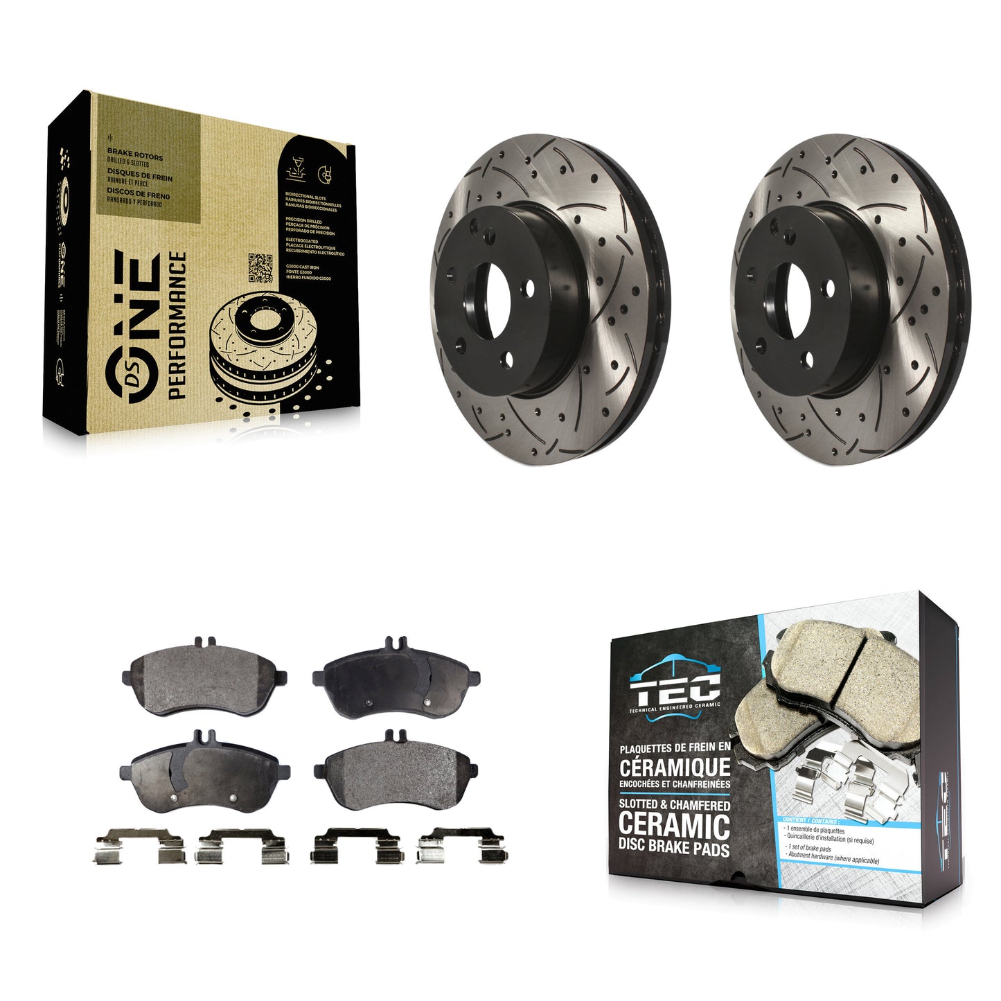 [Avant] Kit de disque (percé rainuré revêtu) et plaquette (céramique) de frein pour Mercedes-Benz C300 C250 C230 KDT-100140