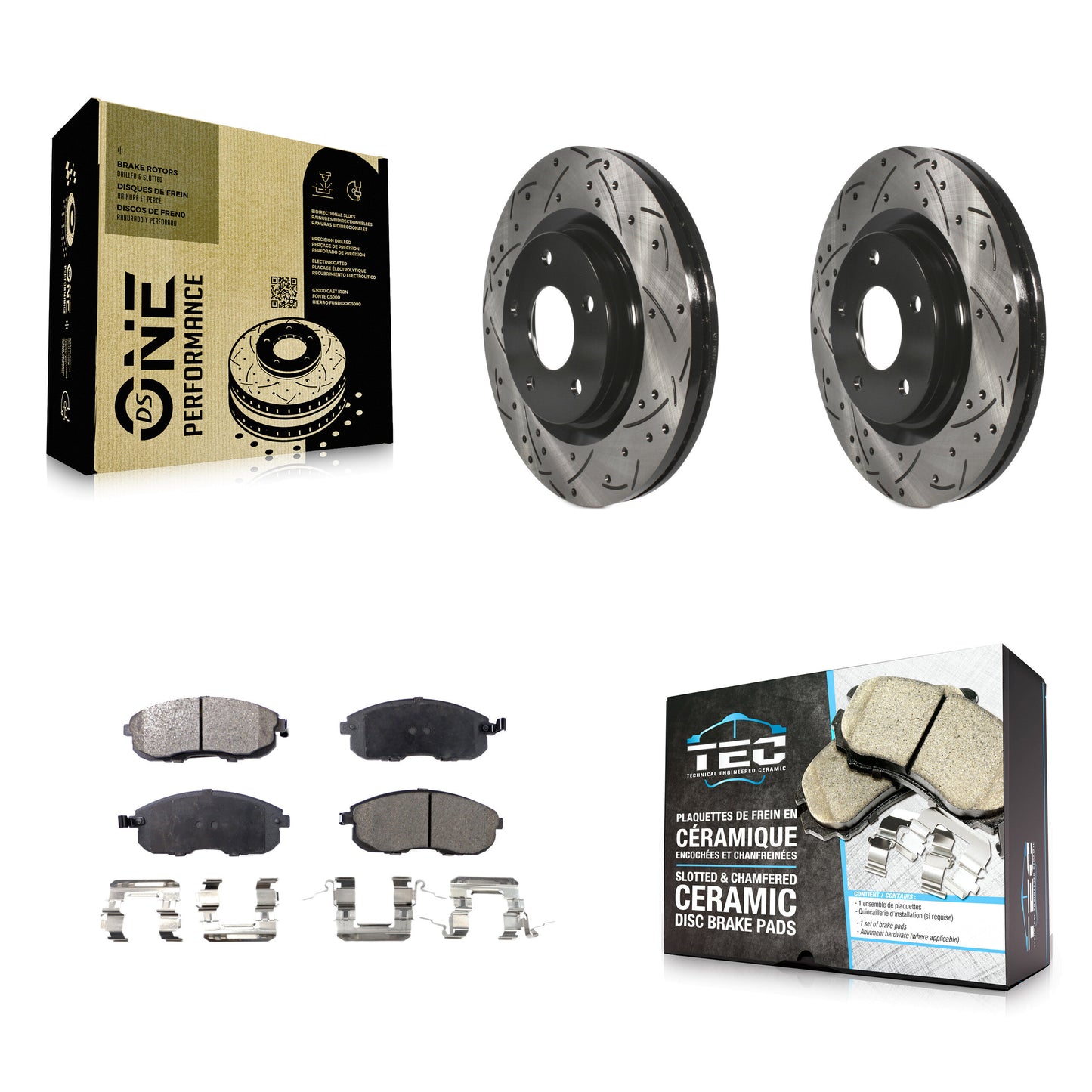 [Avant] Kit de disque (percé rainuré revêtu) et plaquette (céramique) de frein pour Nissan Sentra Juke KDT-100143