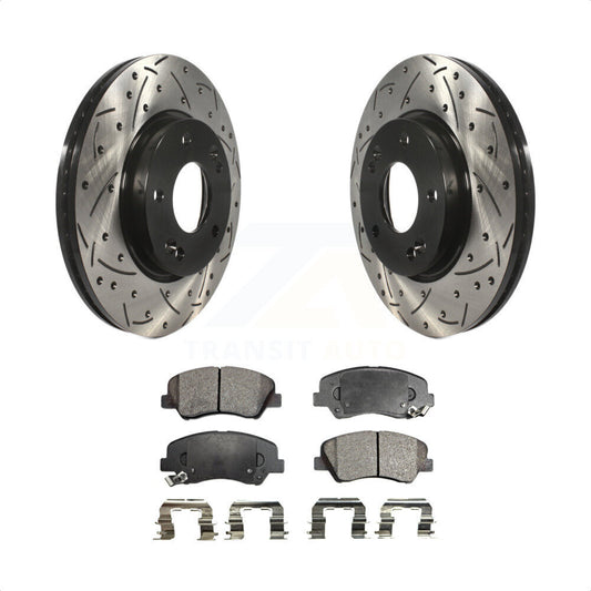 [Avant] Kit de disque (percé rainuré revêtu) et plaquette (céramique) de frein pour Hyundai Elantra Kia Forte Veloster GT Forte5 Coupe Koup KDT-100145 par Transit Auto