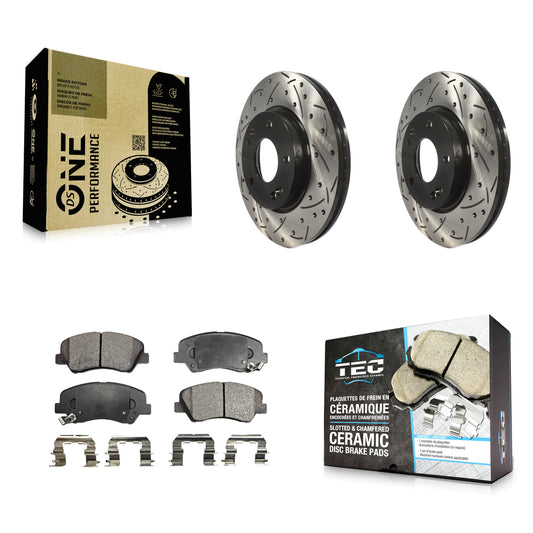 [Avant] Kit de disque (percé rainuré revêtu) et plaquette (céramique) de frein pour Hyundai Elantra Kia Forte Veloster GT Forte5 Coupe Koup KDT-100145