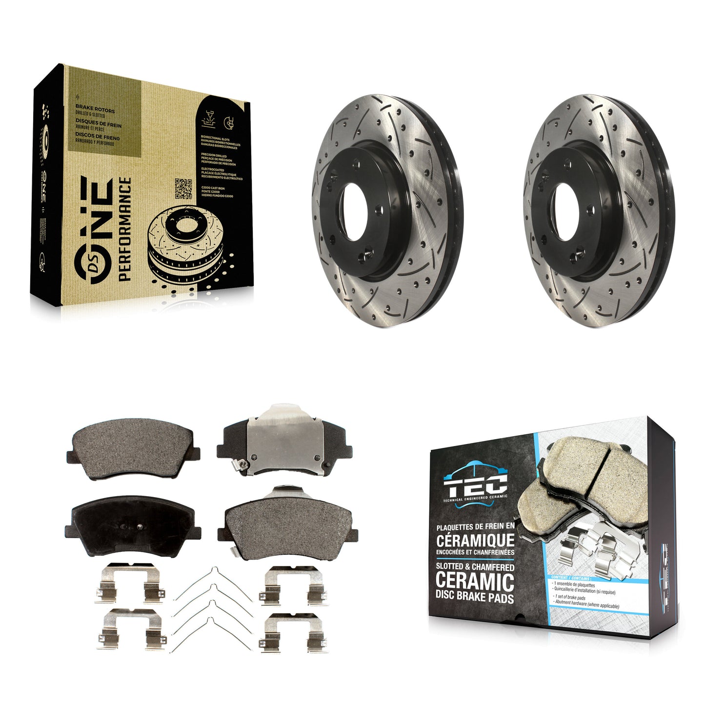 [Avant] Kit de disque (percé rainuré revêtu) et plaquette (céramique) de frein pour Hyundai Elantra KDT-100147