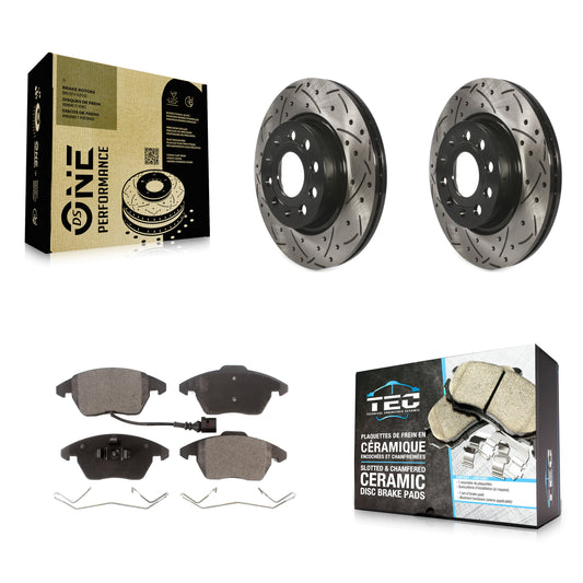 [Avant] Kit de disque (percé rainuré revêtu) et plaquette (céramique) de frein pour Volkswagen GTI Audi A3 Quattro avec 280mm Diameter Rotor KDT-100149