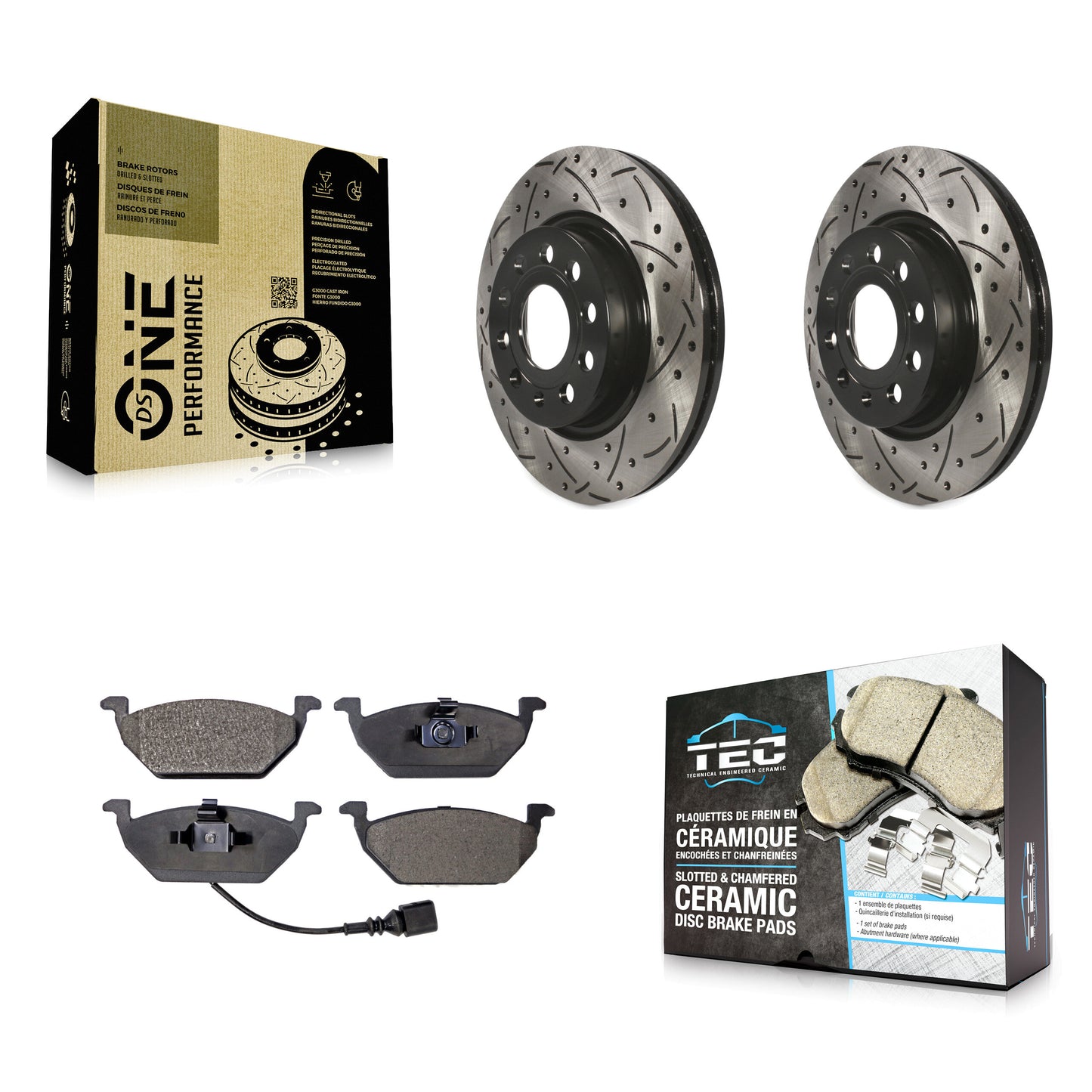 [Avant] Kit de disque (percé rainuré revêtu) et plaquette (céramique) de frein pour 2011-2015 Volkswagen Jetta avec 280mm Diameter Rotor KDT-100150