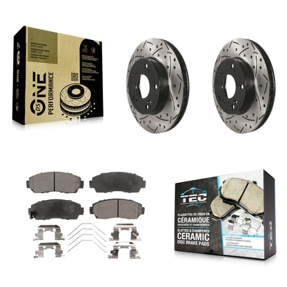 [Avant] Kit de disque (percé rainuré revêtu) et plaquette (céramique) de frein pour 2015 Honda Civic LX SE avec Manual transmission KDT-100155