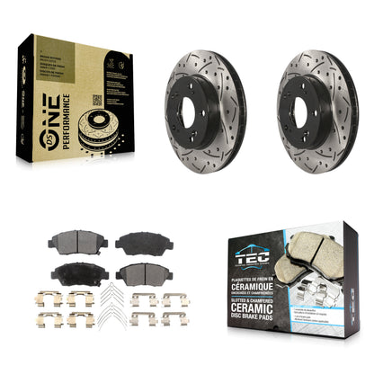 [Avant] Kit de disque (percé rainuré revêtu) et plaquette (céramique) de frein pour Honda Civic Acura ILX KDT-100158