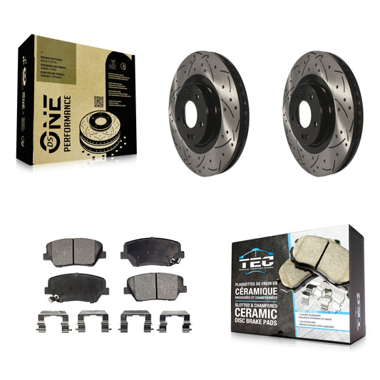 [Avant] Kit de disque (percé rainuré revêtu) et plaquette (céramique) de frein pour Hyundai Santa Fe Sport Kia Sorento KDT-100160