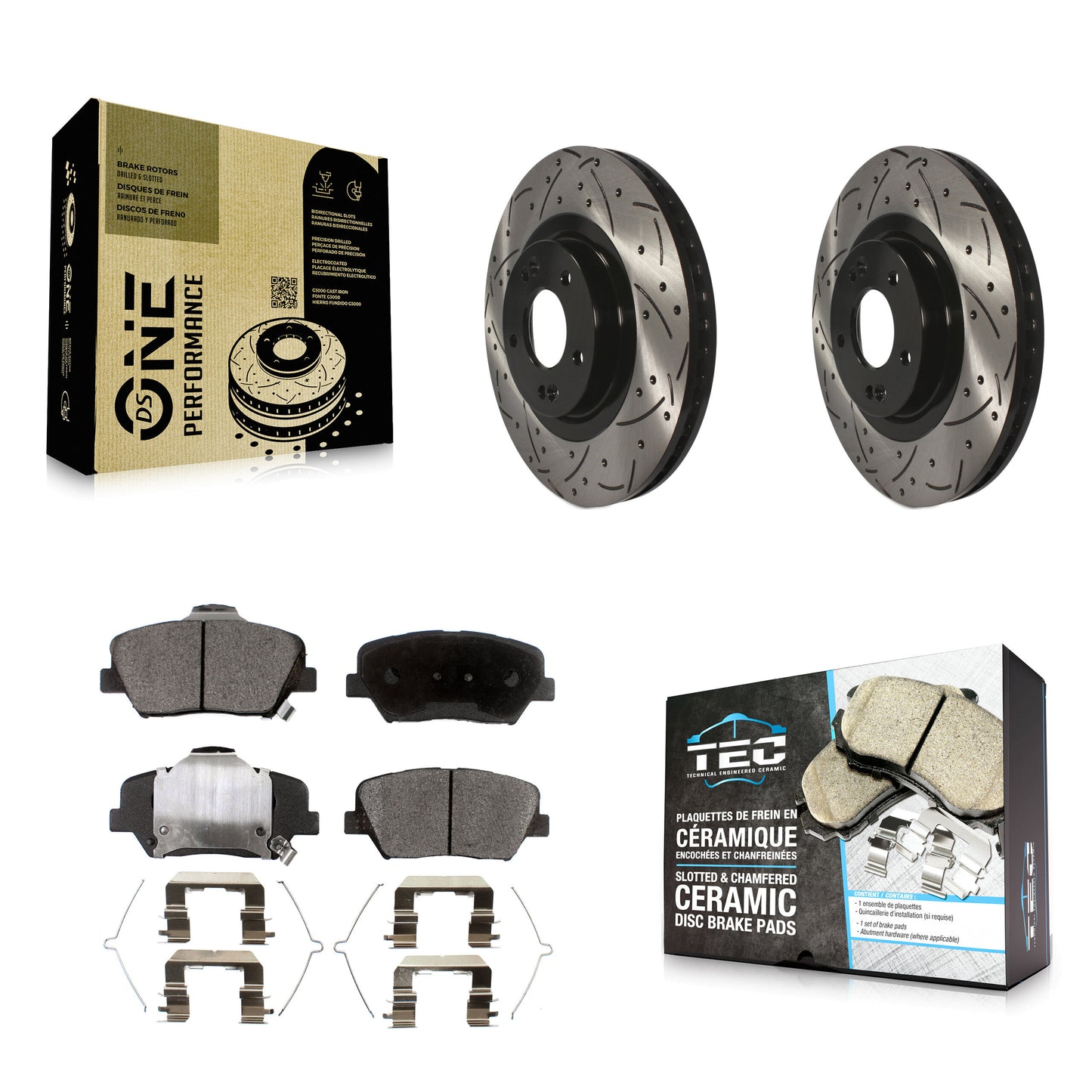 [Avant] Kit de disque (percé rainuré revêtu) et plaquette (céramique) de frein pour Kia Sorento Hyundai Santa Fe Sport KDT-100161