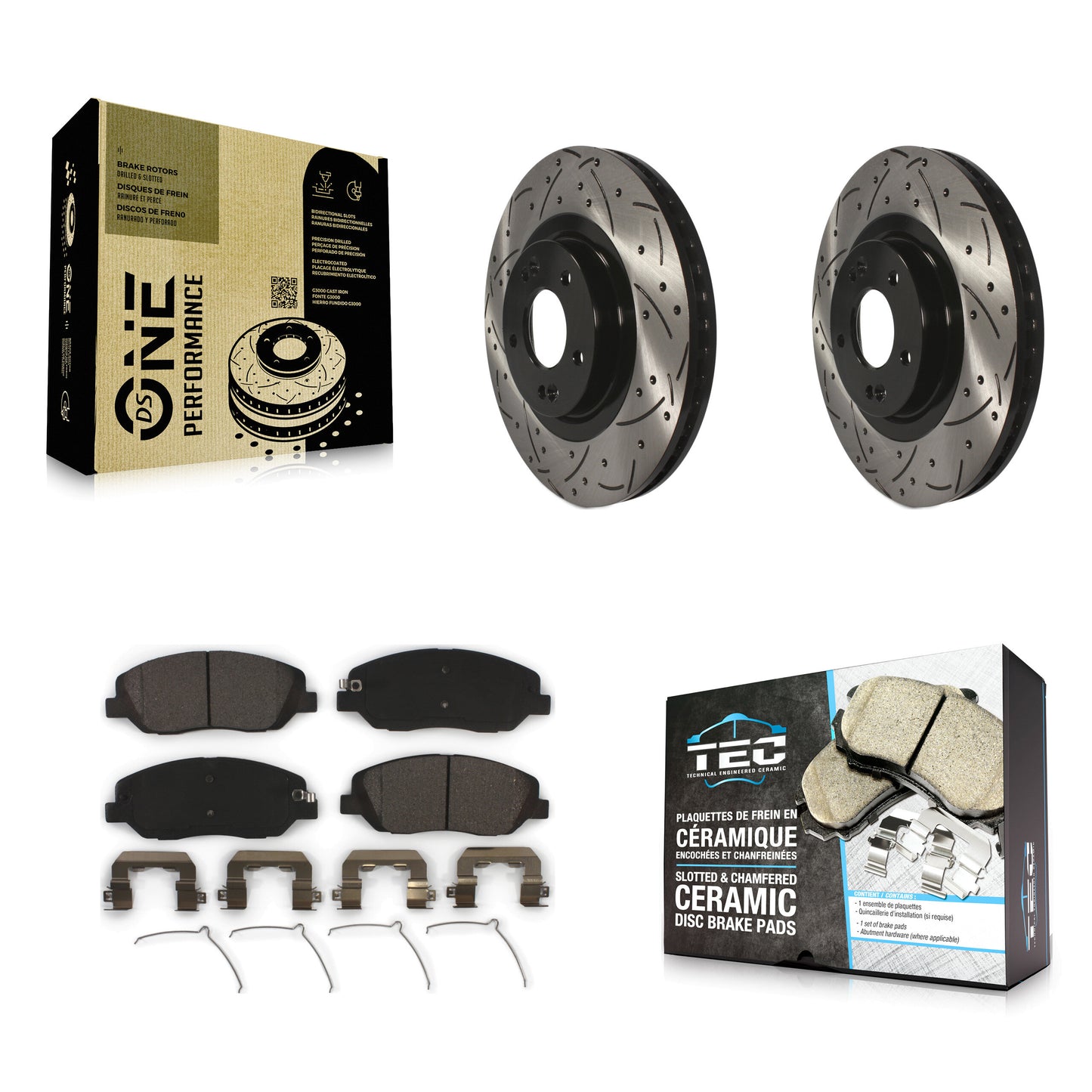 [Avant] Kit de disque (percé rainuré revêtu) et plaquette (céramique) de frein pour Hyundai Santa Fe XL KDT-100162