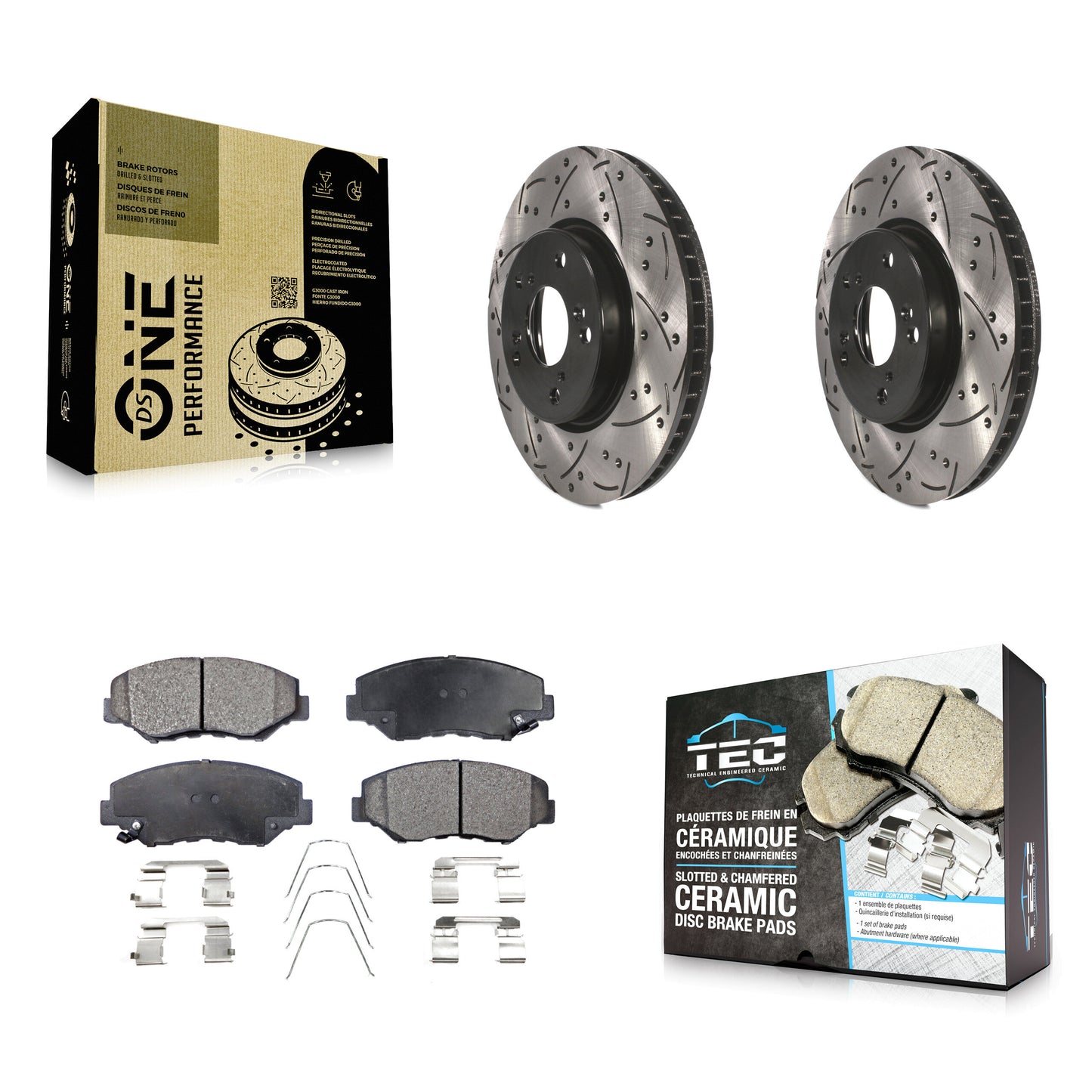 [Avant] Kit de disque (percé rainuré revêtu) et plaquette (céramique) de frein pour 2015 Honda Civic EX avec Manual transmission KDT-100167