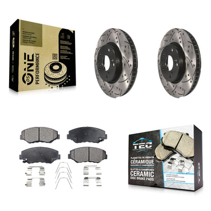 [Avant] Kit de disque (percé rainuré revêtu) et plaquette (céramique) de frein pour 2015 Honda Civic EX avec Manual transmission KDT-100167