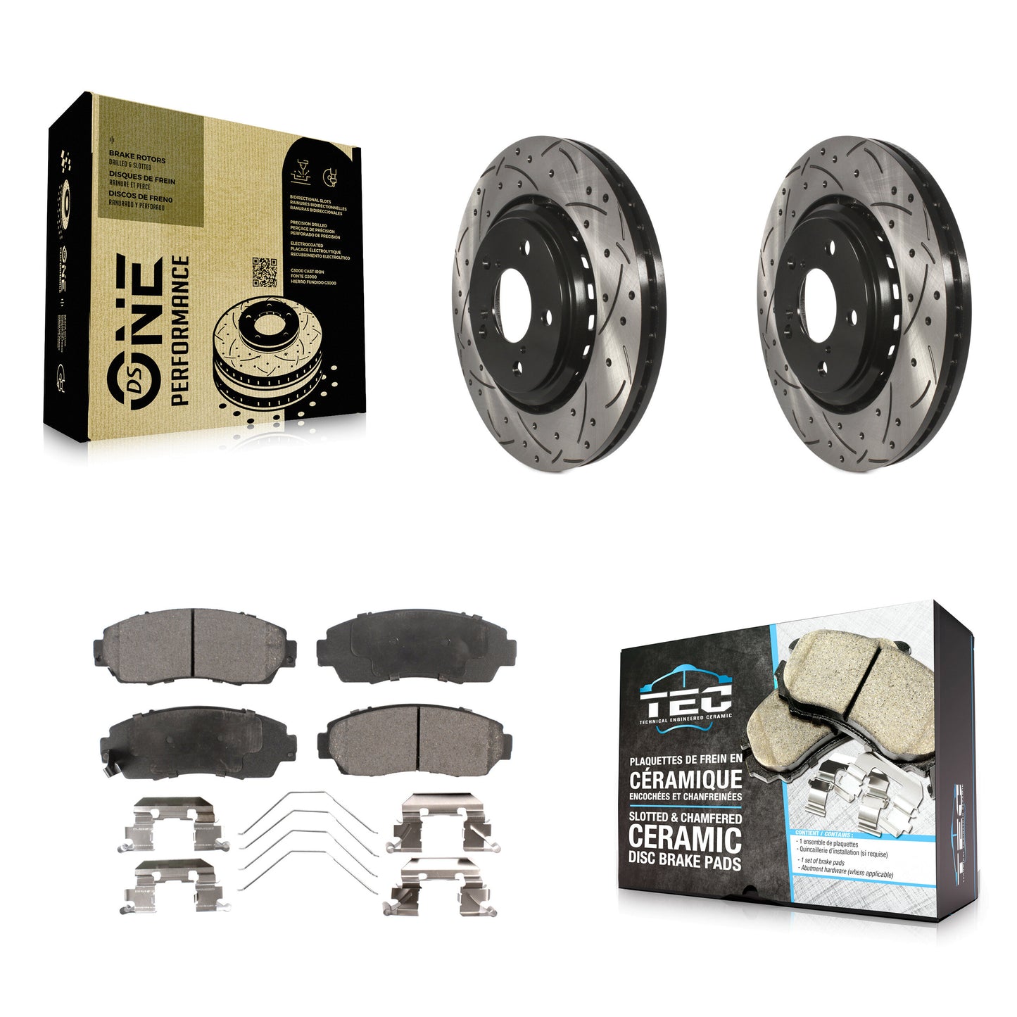 [Avant] Kit de disque (percé rainuré revêtu) et plaquette (céramique) de frein pour Honda Odyssey Passport KDT-100169