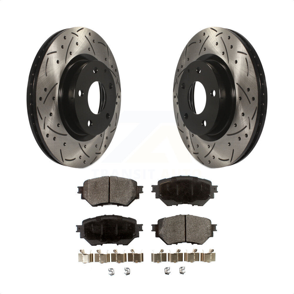 [Avant] Kit de disque (percé rainuré revêtu) et plaquette (céramique) de frein pour Mazda 3 Sport Vehicles Manufactured In Mexico 2.5L KDT-100176 par Transit Auto
