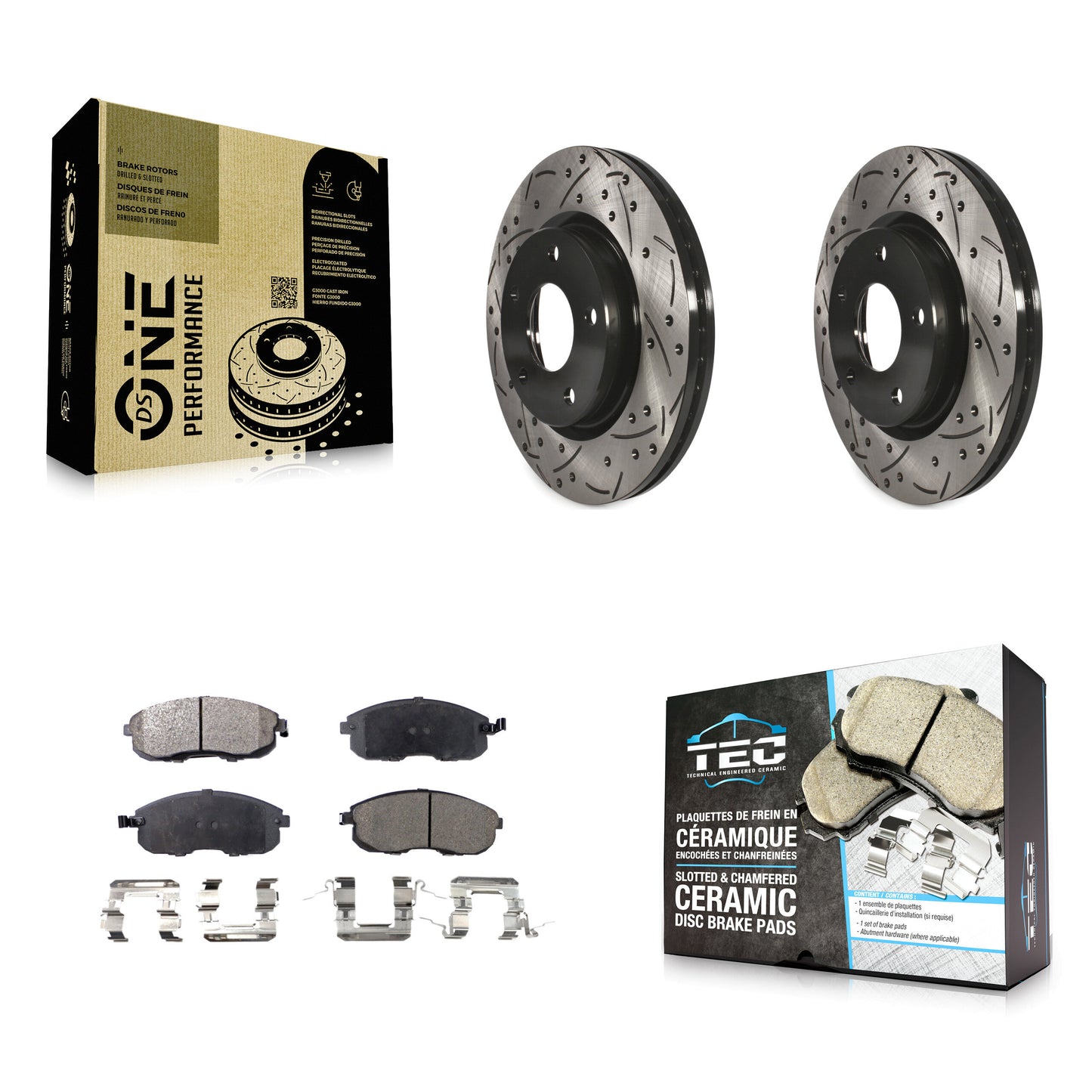 [Avant] Kit de disque (percé rainuré revêtu) et plaquette (céramique) de frein pour Nissan Sentra KDT-100177