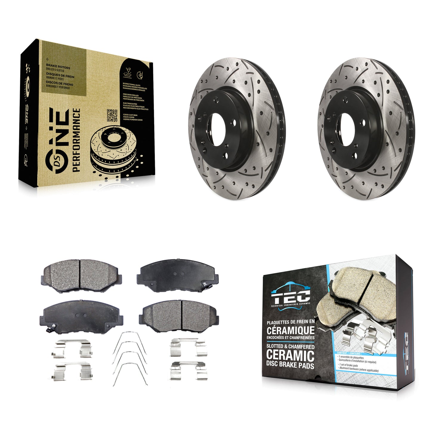 [Avant] Kit de disque (percé rainuré revêtu) et plaquette (céramique) de frein pour Honda Civic KDT-100187
