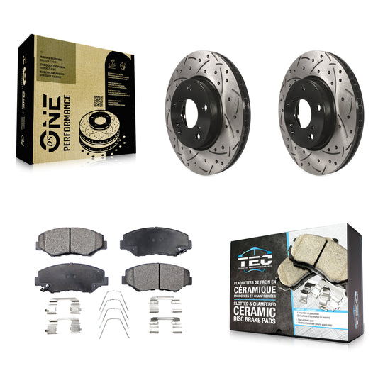 [Avant] Kit de disque (percé rainuré revêtu) et plaquette (céramique) de frein pour Honda Civic KDT-100187