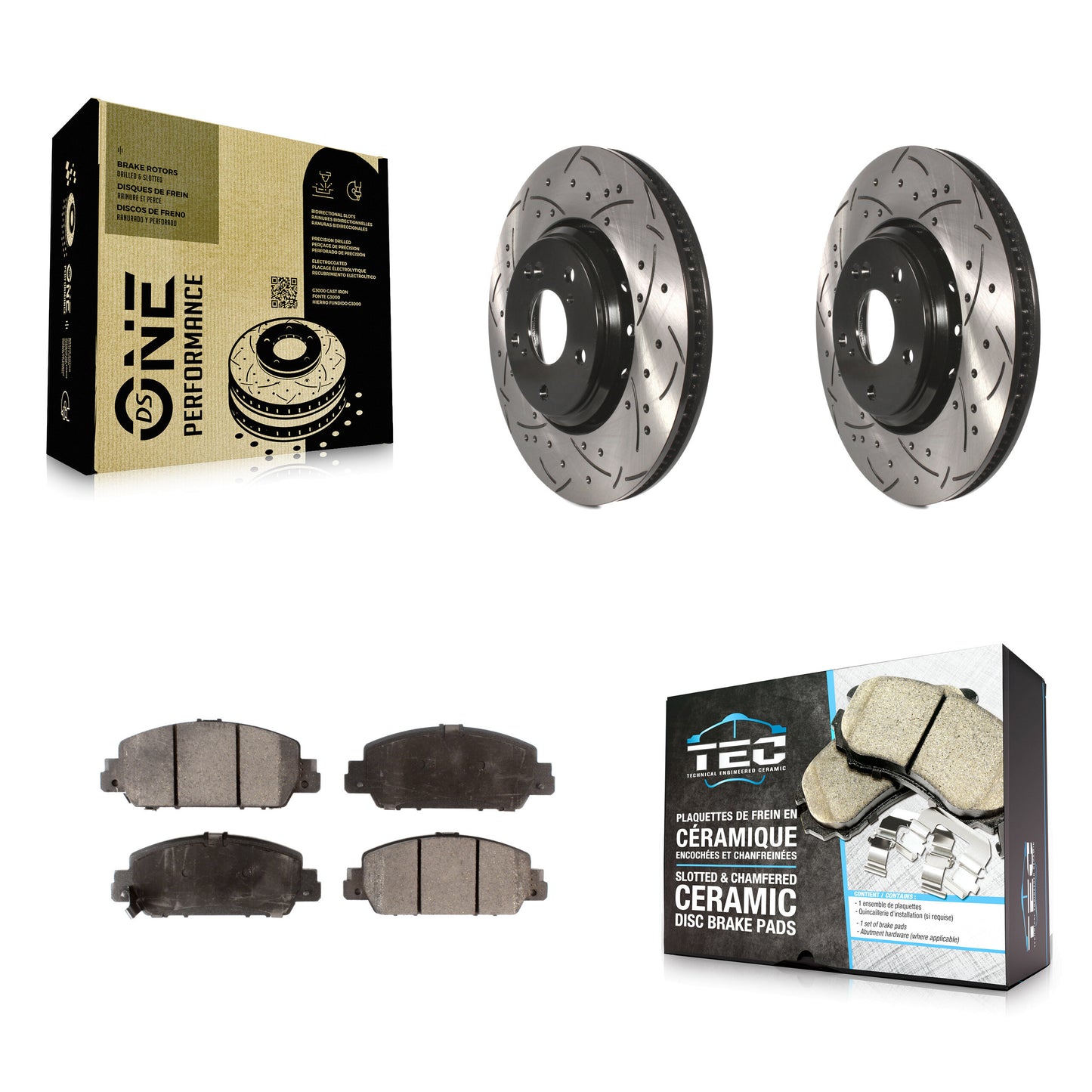 [Avant] Kit de disque (percé rainuré revêtu) et plaquette (céramique) de frein pour 2017 Honda Accord Hybrid EX-L Touring KDT-100188