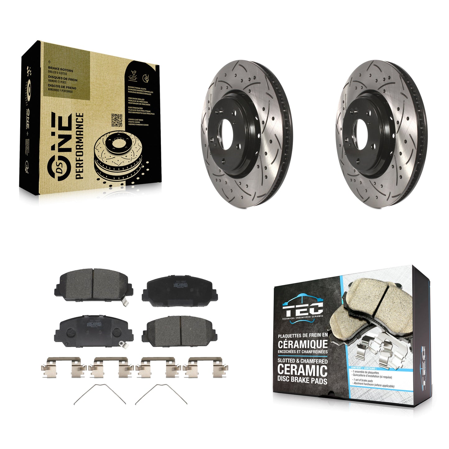 [Avant] Kit de disque (percé rainuré revêtu) et plaquette (céramique) de frein pour Honda Civic Accord Acura ILX KDT-100189
