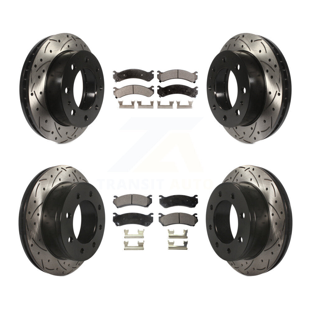 [Avant + Arrière] Kit de disque (percé rainuré revêtu) et plaquette (céramique) de frein pour Chevrolet Silverado 2500 HD GMC Sierra 3500 Classic Suburban Yukon XL Avalanche KDT-100191