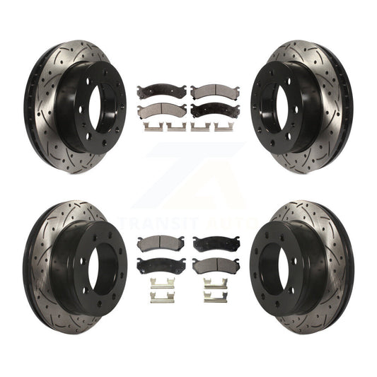 [Avant + Arrière] Kit de disque (percé rainuré revêtu) et plaquette (céramique) de frein pour Chevrolet Silverado 2500 HD GMC Sierra 3500 Classic Suburban Yukon XL Avalanche KDT-100191